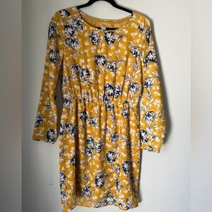 J.Crew Mustard Yellow Navy Bold Floral Dress Size 6
